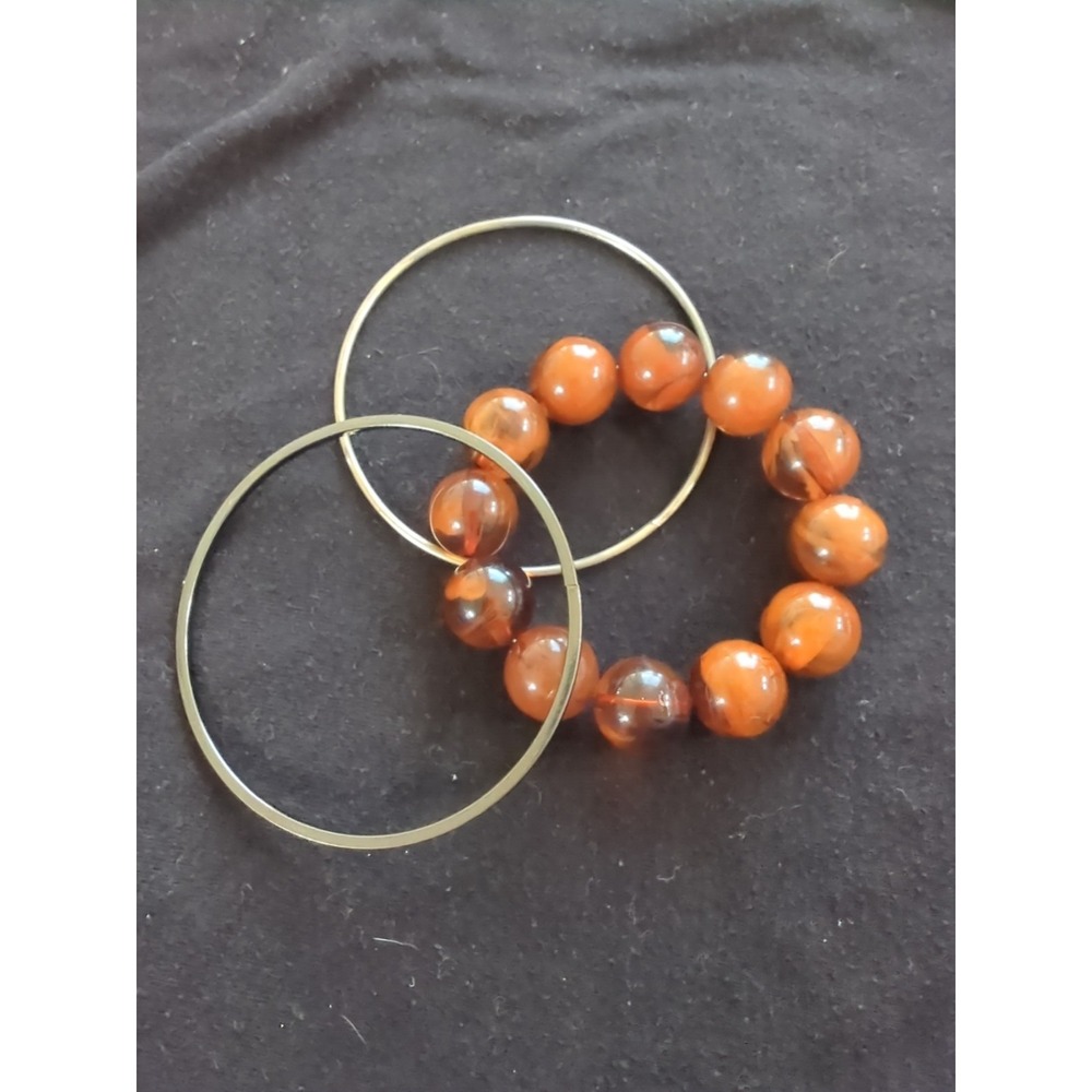 Vintage Setโ Of 3 Chunky Bracelets In Silver And Brown Tones